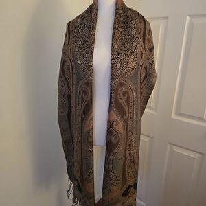 Collection Eighteen Multicolored Scarf Tan/Brown/Blue Paisley Long Scarf